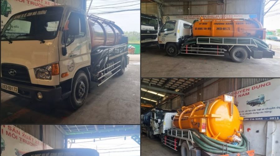 Xe hút bể phốt 2 khối mini phù hợp gia đình, hộ kinh doanh nhỏ.