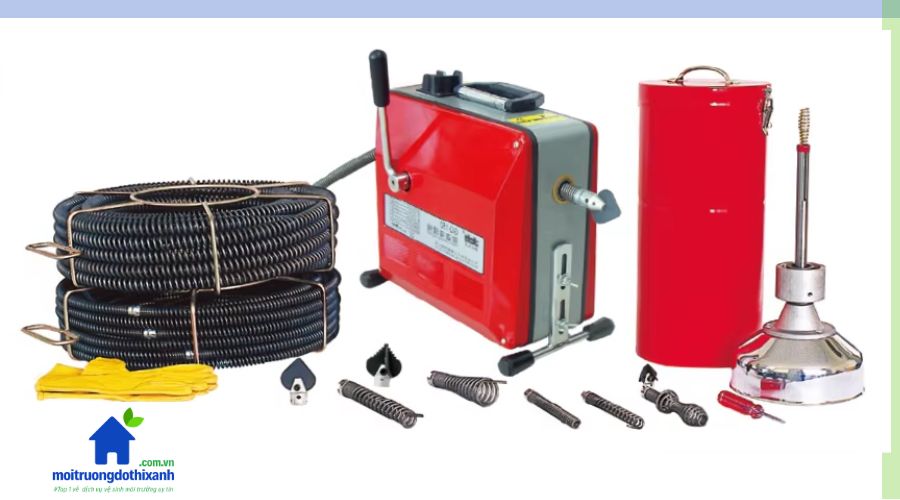 dịch vụ thông tắc cống nghẹt bằng máy lò xo