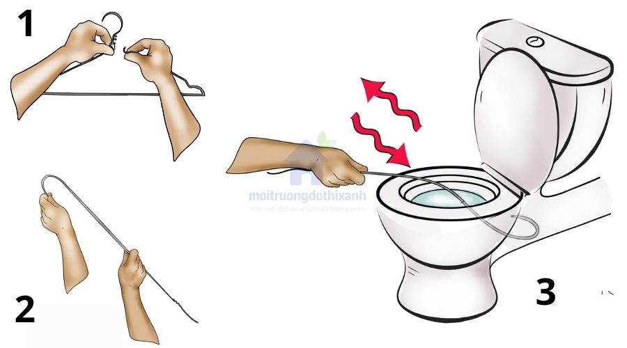 Hướng dẫn dùng móc áo để thông bồn cầu bị tắc nghẹt