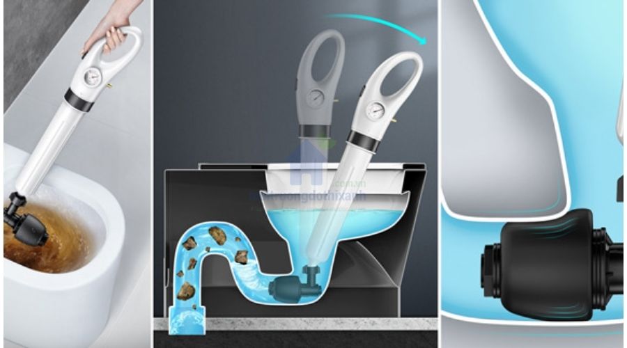 cách thông tắc bồn cầu bằng máy thông tắc áp lực khí nén cao