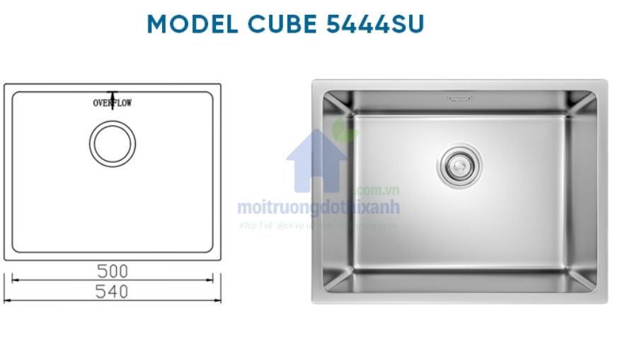 Bản vẽ kích thước chậu rửa bát 1 hố bằng inox 304