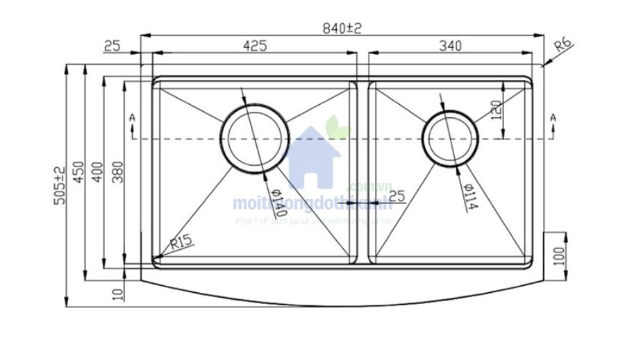 Hình ảnh chậu rửa bát 2 hố kích thước lớn