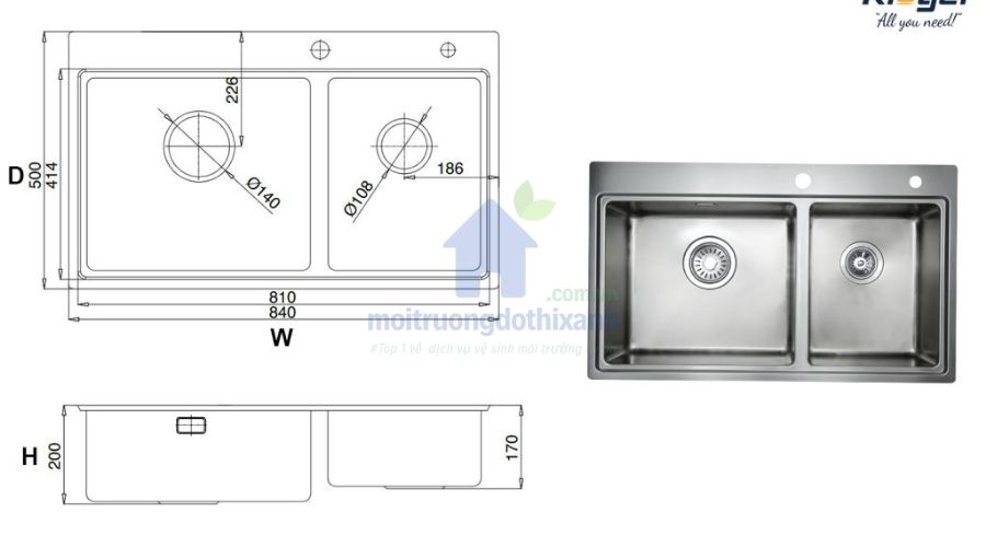 Kích thước bồn rửa chén đơn cho căn hộ nhỏ