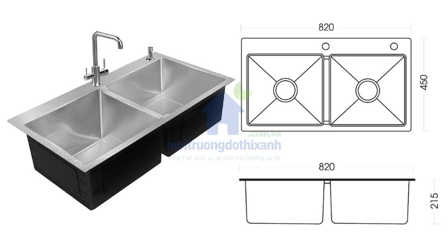 Kích thước tiêu chuẩn của bồn rửa chén inox